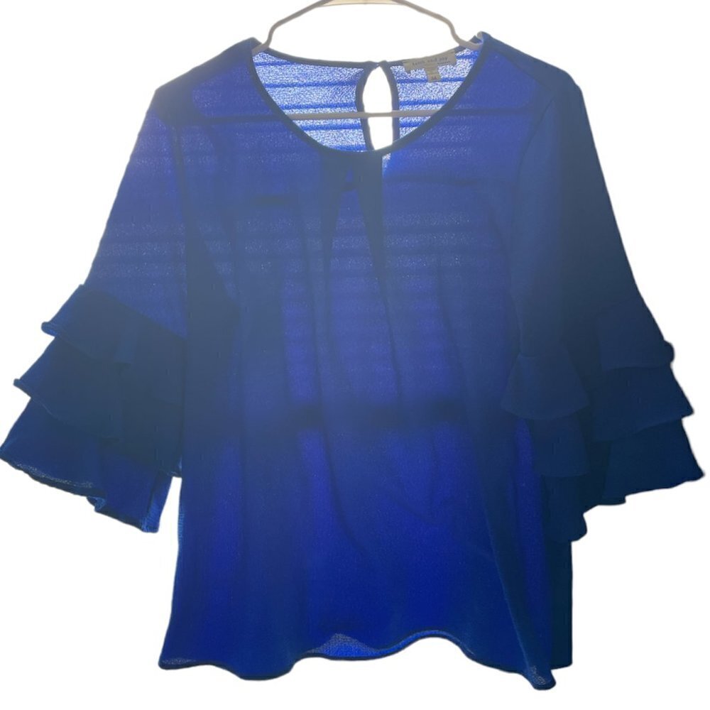 *CLOSET CLEAROUT* Faith and Joy Royal Blue Ruffled Sleeve Blouse Medium